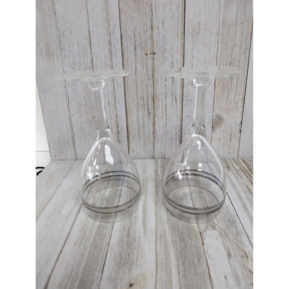 Wine Goblets Champagne Glasses 6 7/8" Stemmed Set of 2 Silver Bands - Picture 3 of 4